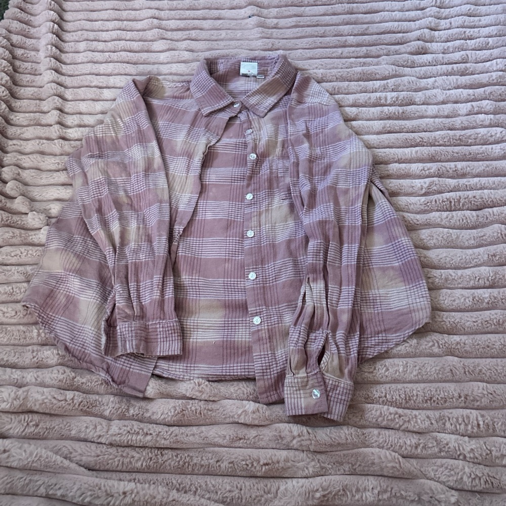 Care Bears Plaid Button-Down Shirt in Pink and Cream
